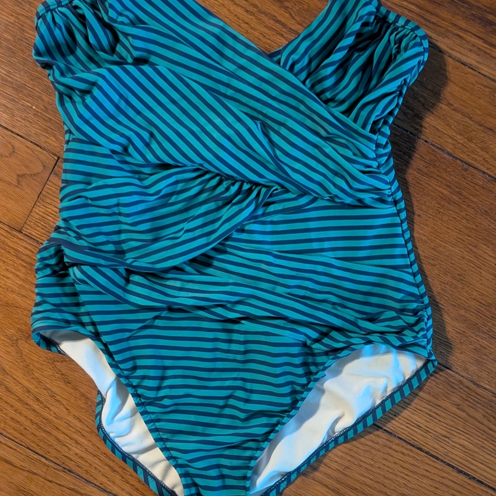 Striped Teal and Black Swimsuit